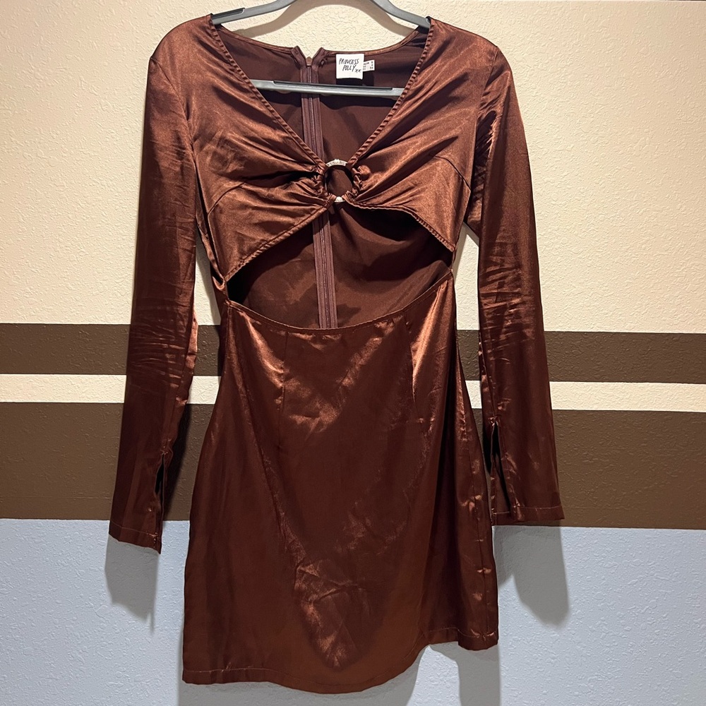 Princess Polly O-ring mid cutout brown mini dress